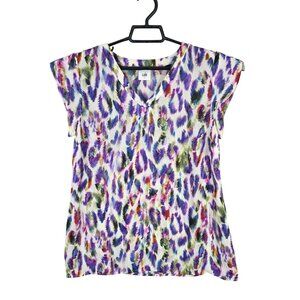 Womens Cabi Multicolor Feather Print Sleeveless Top V-Neck 100% Polyester S